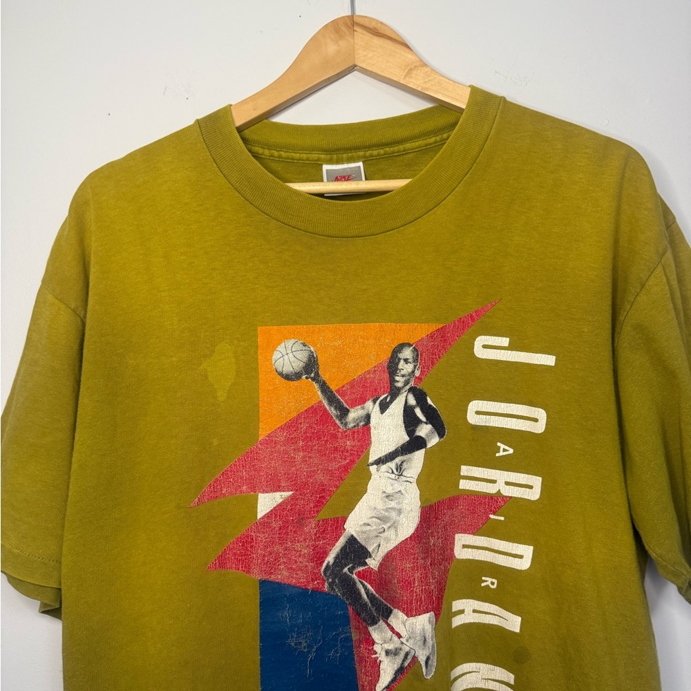 Rare Nike Jordan Graphic T-Shirt in Olive Green Large Grey Tag 80’s - Picture 2 of 5